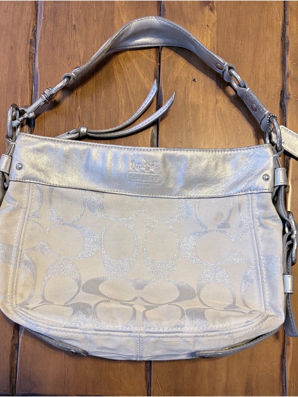 Coach Signature Hobo Bag in Metallic Silver